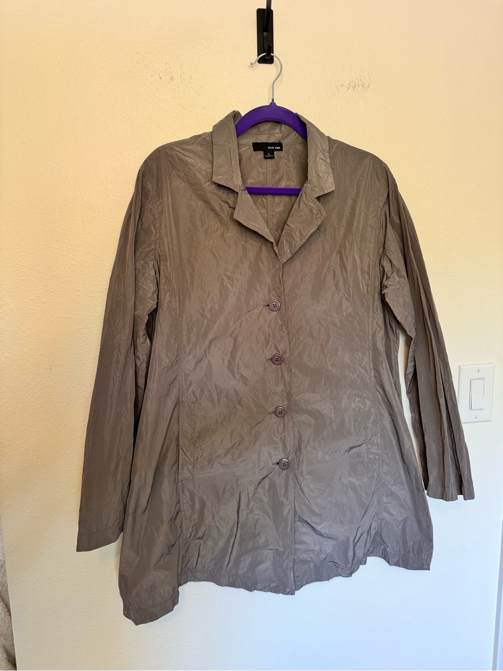 Sun Kim Crinkle Phoenix Boyfriend Jacket Steel Grey Size Large EUC - Picture 3 of 10